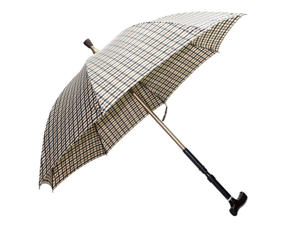 Wandelstok met paraplu (geruit beige)