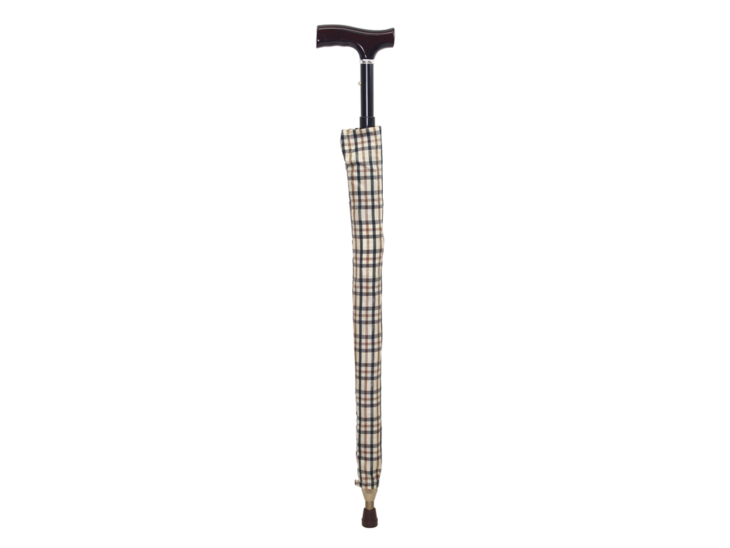 Wandelstok met paraplu (geruit beige) - Afbeelding 2