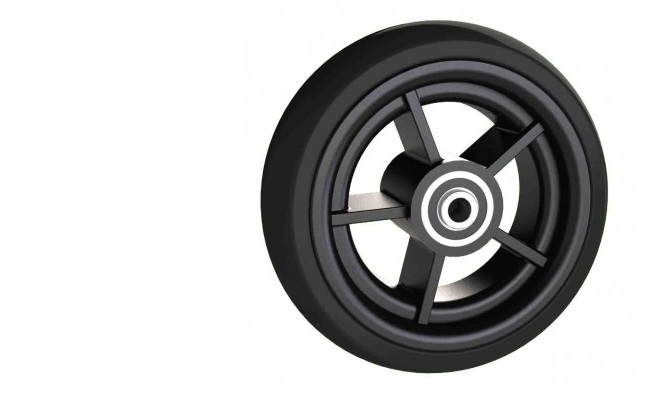 Rubber wiel 125 x 40 naaf lengte 46 mm zwarte band