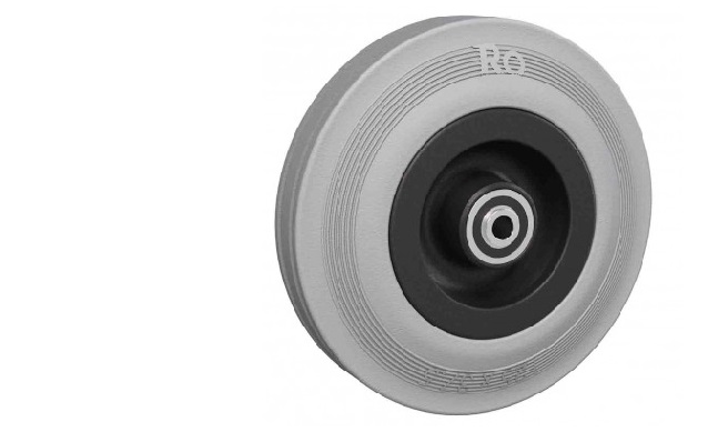 Rubber wiel 125 x 37,5 naaf lengte 42mm, grijze band