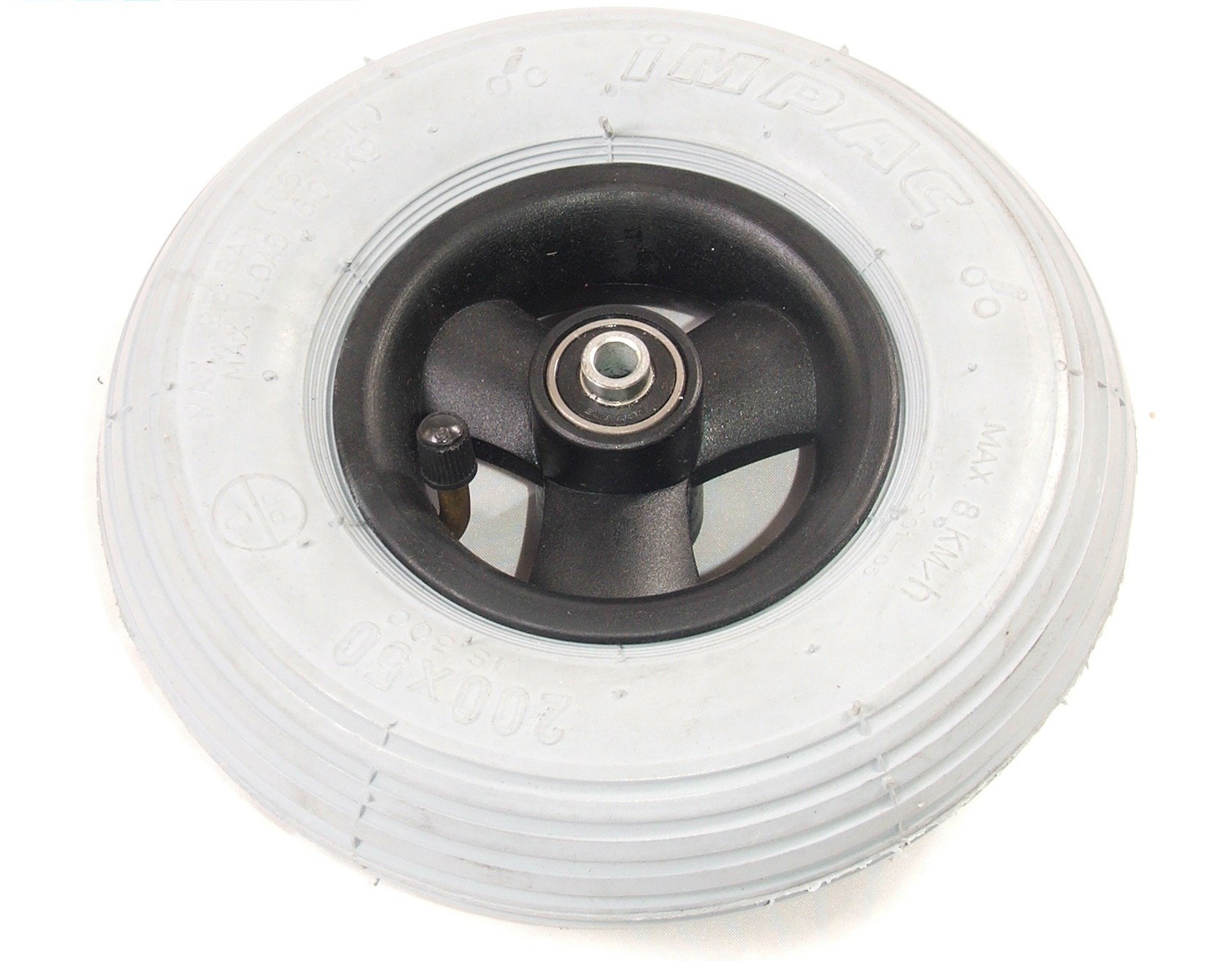 Wiel 200 x 50 (8") luchtband grijs, naaflengte: 60mm