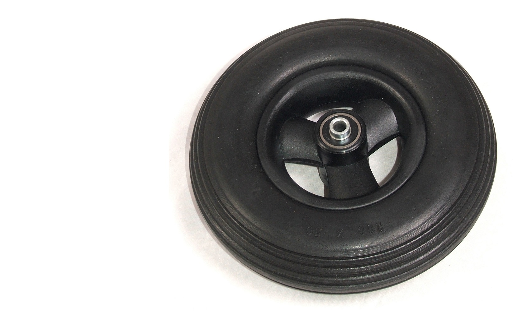 Wiel 200 x 50 (8") PU band zwart, naaflengte: 60mm