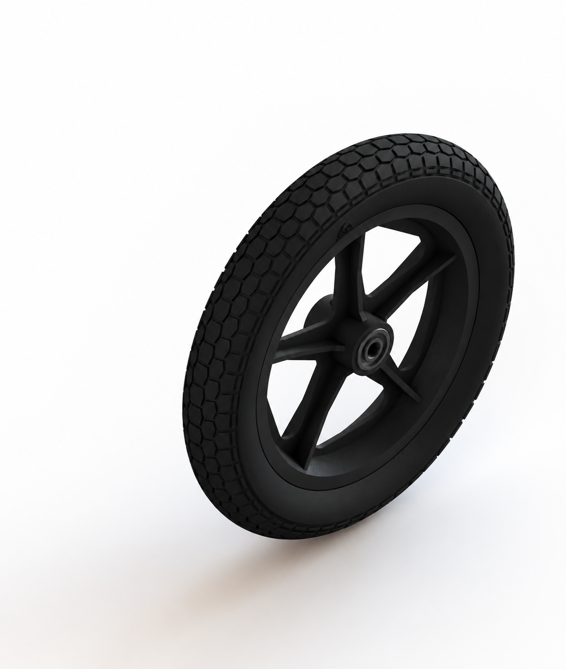 Wiel 12" PU band zwart M28 , 5 spaaks, naaflengte 48mm