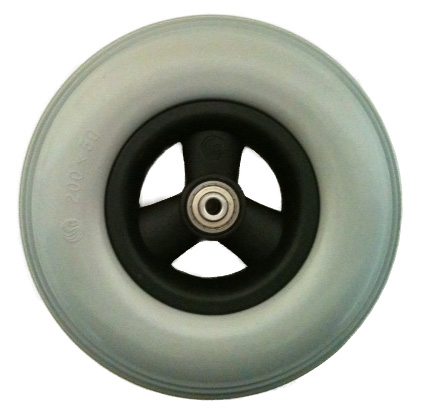 Wiel 200 x 50 (8") PU band, naaflengte 60mm (RVS kogellagers, RVS tussenbus) - Afbeelding 3
