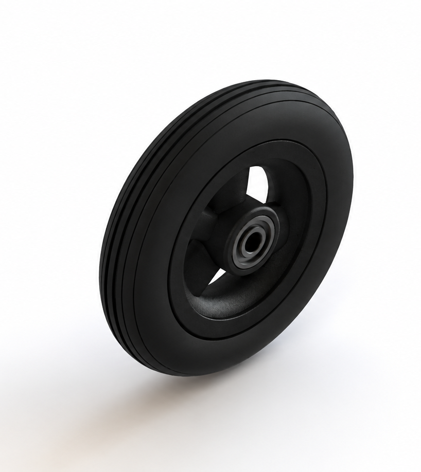 Wiel 150 x 30 (6") PU band zwart, naaflengte: 36mm