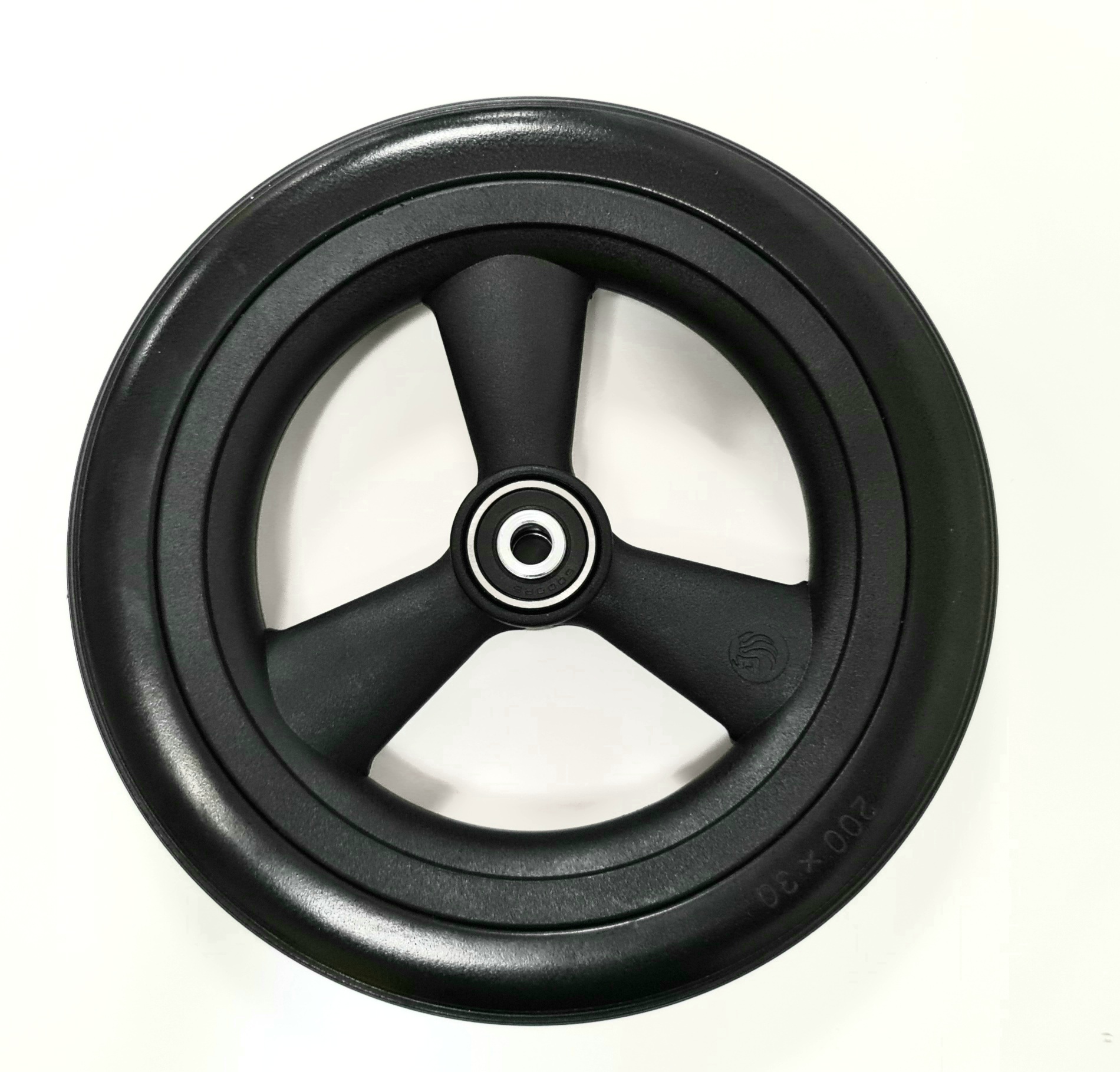 Wiel 200 x 30 (8") PU band zwart, naaflengte: 44mm