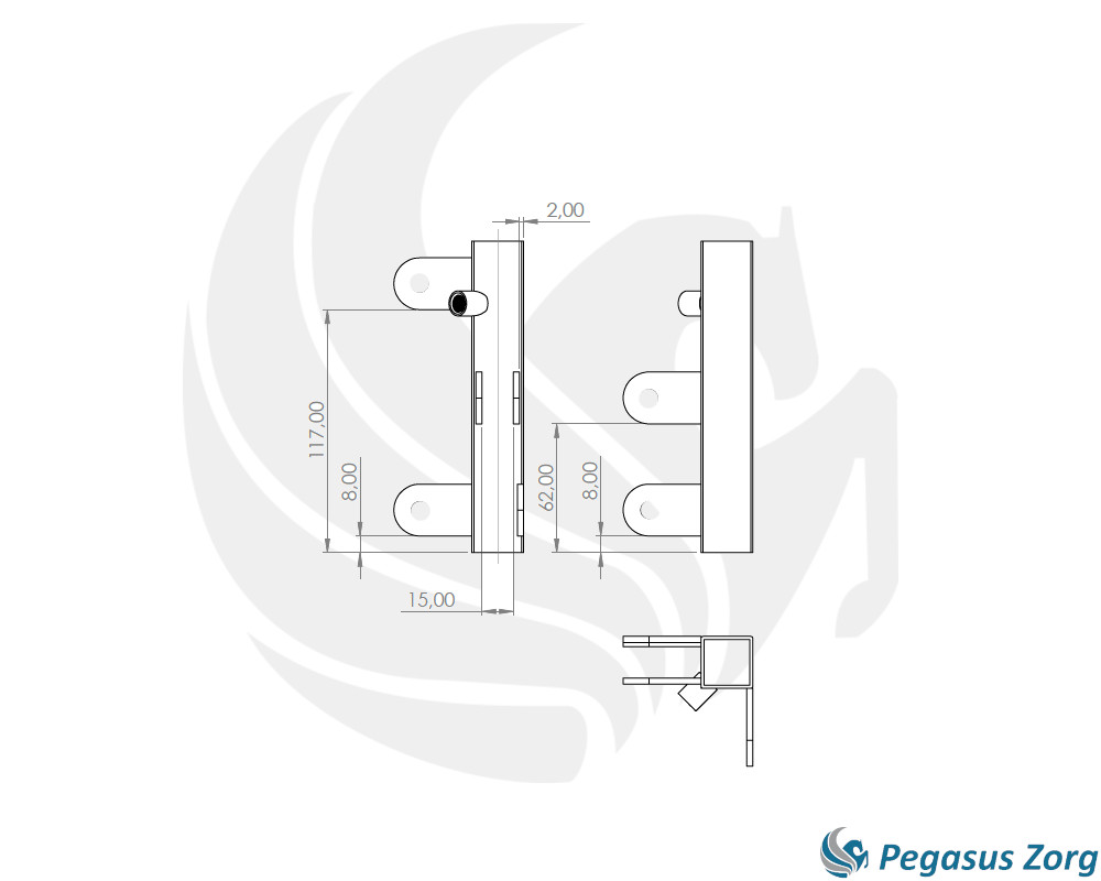 Armsteun hoekverstelling 013, 20x20mm Rechts, zwart - Afbeelding 2